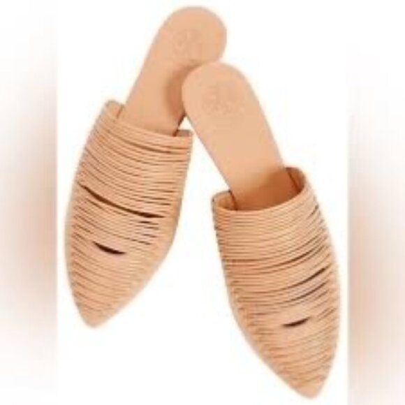 Tory Burch Sienna Pointy Toe Mule In Natural Vachetta Size 6.5 - Picture 1 of 6
